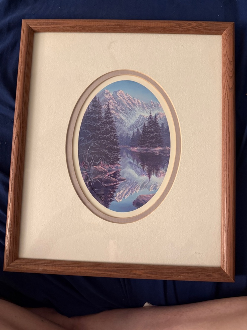 Sharon Achtyes Framed Oval Mountain Lake Print in Wood Frame